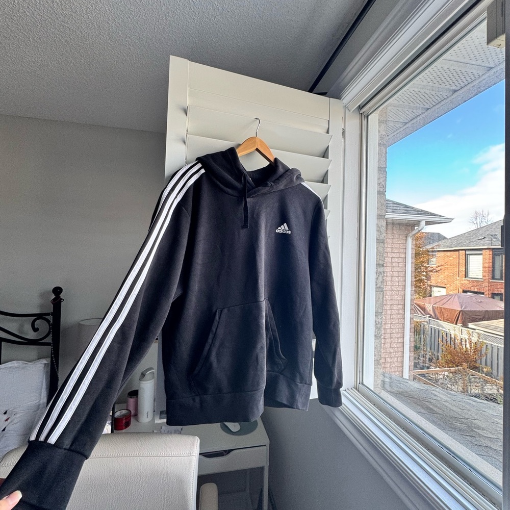 Adidas Men's Black and White Striped Hoodie